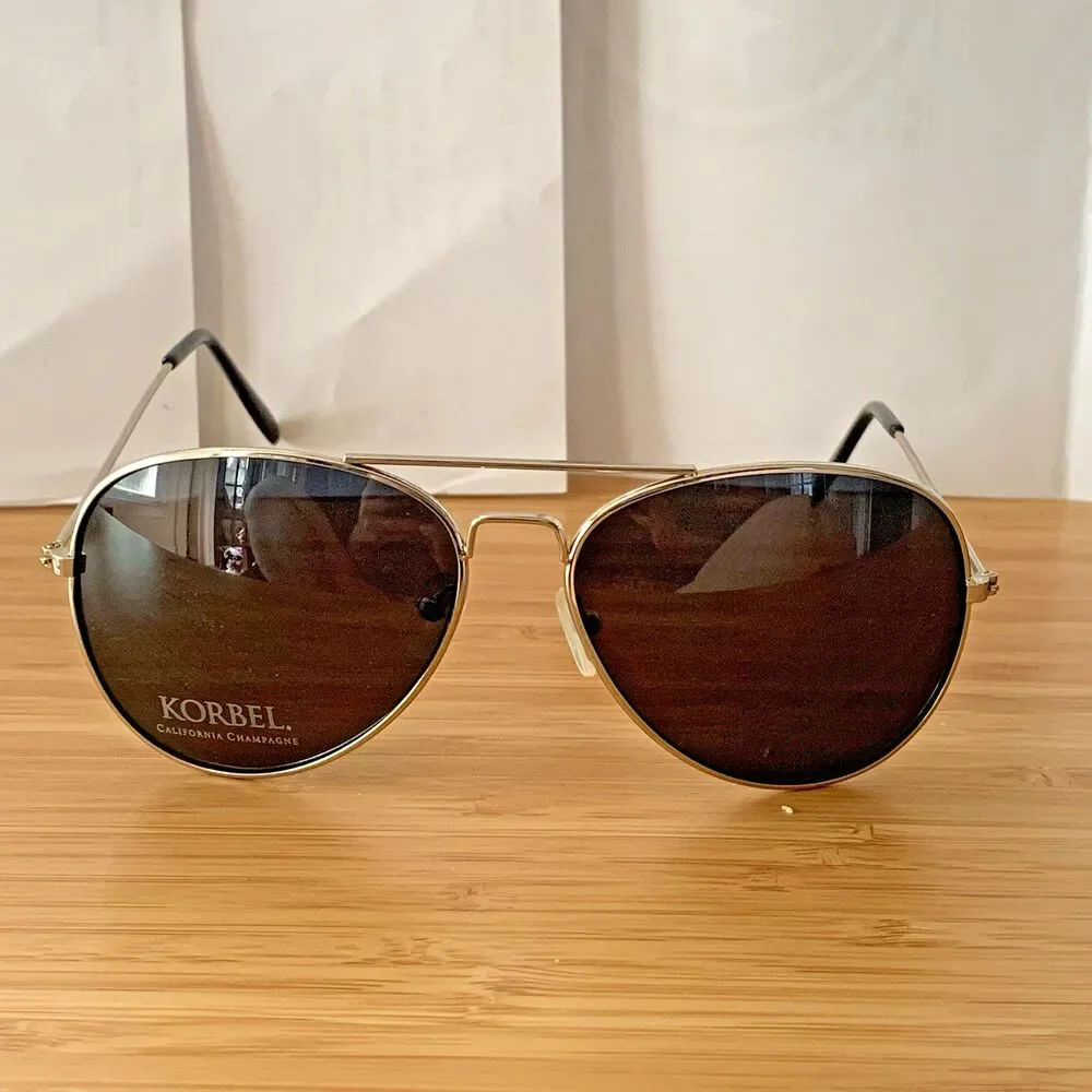 Korbel Champagne Aviator Sunglasses Unisex Black Metal Frame